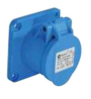 Panel mount socket outlet CEE straight compact flange 75 x 75mm 3 x 32A 220 - 240Vac Blue IP44 with