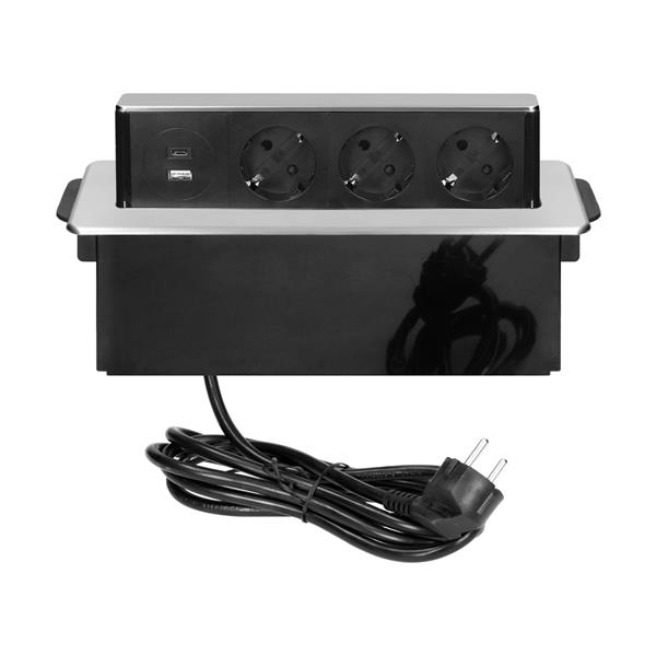 Boîtier d'alimentation encastré pour meuble avec bord fraisé plat, chargeur USB de type Schuko, un c