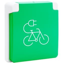 Spuitwaterdicht opbouwfietsoplaadpunt 16A / 250Vac met penaarde, kinderveiligheid en met insteekklem