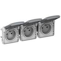 Plexo contactdoos 3 x 2 polig + A horizontaale steeK 10 / 16A 250V samenstelbare Grijs