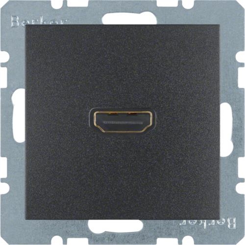 HDMI wandcontactdoos met 90° - aansluiting Berker S.1 / B.3 / B.7 Antraciet, mat
