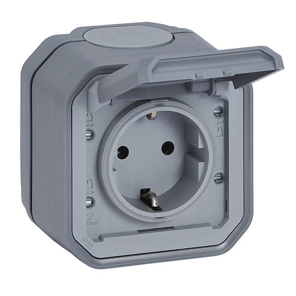 Plexo German standard socket outlet with auto terminals vde - Grey - surface