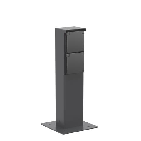 Splashproof garden post with double socket outlet, pin earthing and baseplate, Black