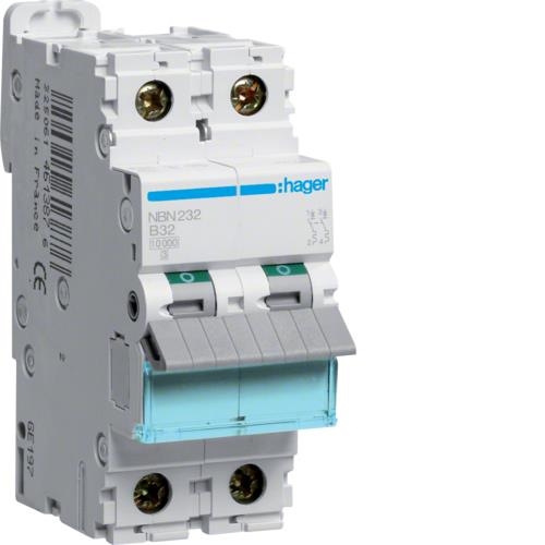 Disjoncteur 10kA - courbe B - 2 pôles - 32A - 2 modules
