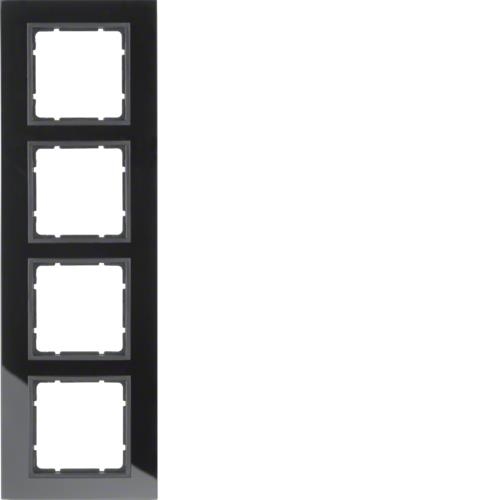 Afdekplaat 4 - voudig Berker B.7 Glas, Zwart