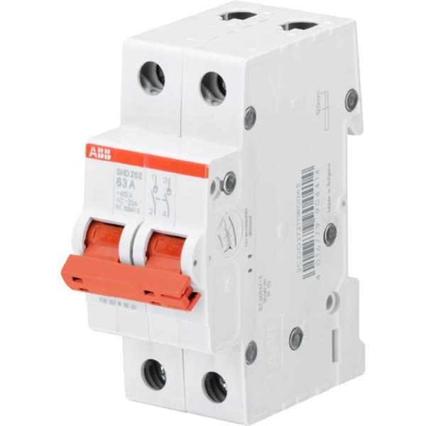 Interrupteur - sectionneur Rouge on - off 2 pôles, 63A 415Vac, Ac - 22A, 10kA, 125Vdc Dc - 21A