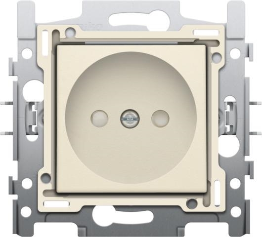 Stopcontact zonder aarding met kinderveiligheid, inbouwdiepte 21mm, sokkel en afwerkingsset Creme