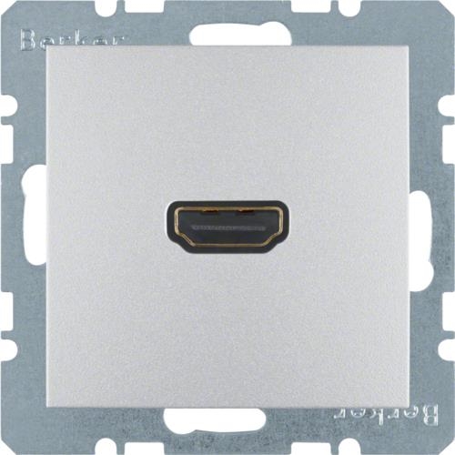 HDMI wandcontactdoos met 90° - aansluiting Berker S.1 / B.3 / B.7 Alu, mat