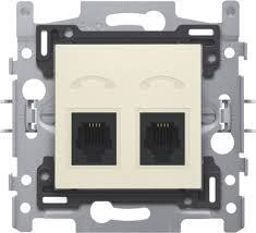 Telephone socket outlet with 2 RJ11 contacts in parallel, base and finishing set Cream