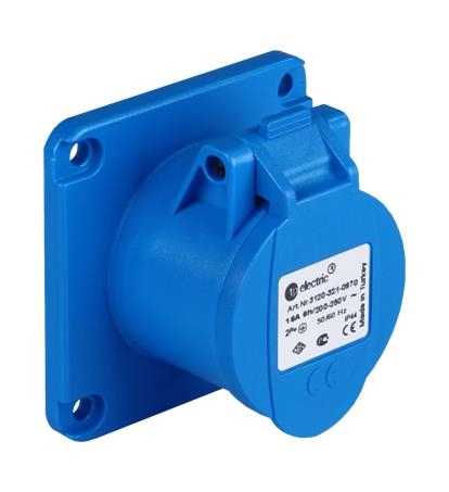 Prise CEE femelle semi-encastrée 75 x 75mm 3 x 32A 220 - 240Vac Bleu IP44 avec raccords rapides