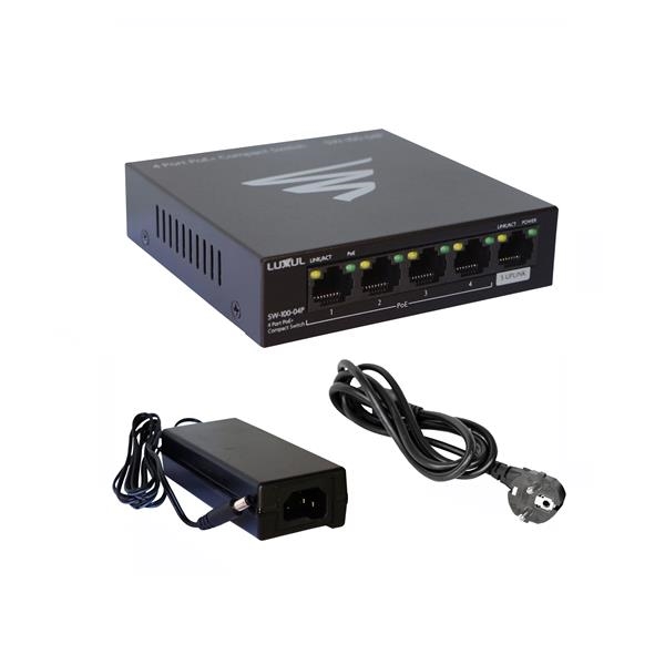 Gigabit PoE schakelaar 5 poorten met 4 PoE + uitgangen Geleverd met voedingskabel