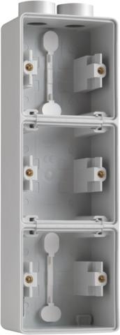 Splashproof three - fold vertical surface - mounting box with one double M20 input for flush - mount