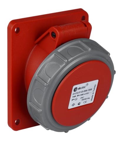 Panel mount socket outlet CEE angled 5 x 32A 380 - 415Vac Red IP67 quick connect