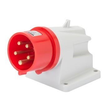 Male CEE wall socket 90° IP44 3 pole + N + E 32A 380 - 415V 50 / 60HZ Red 6h