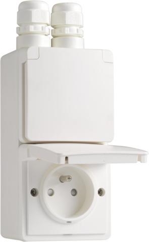 Spuitwaterdichte dubbele verticale wandcontactdoos met penaarde met steekklemmen Wit