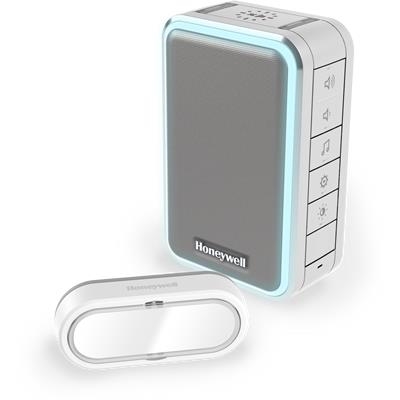 Kit carillon sans fil comprenant un carillon mobile avec halo lumineux et un bouton poussoir Gris