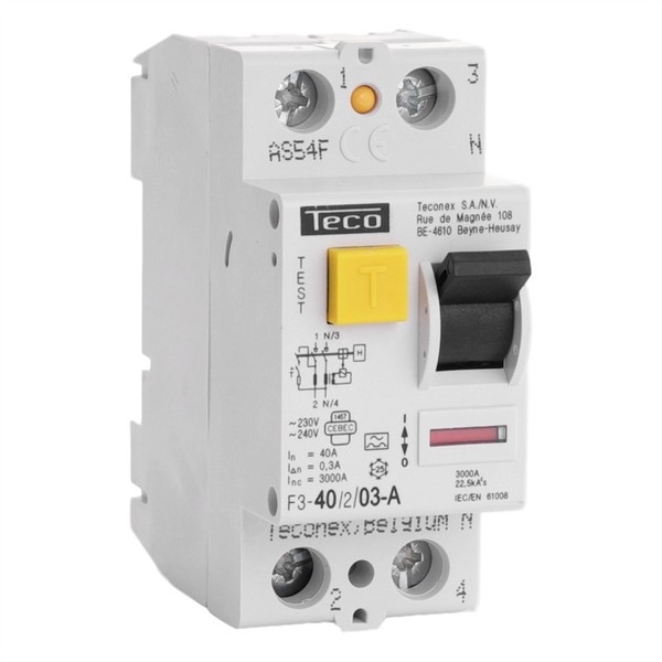 Differentieelschakelaar 2 polig 40A 300mA type A 3kA kortsluitingsvermogen 10kA