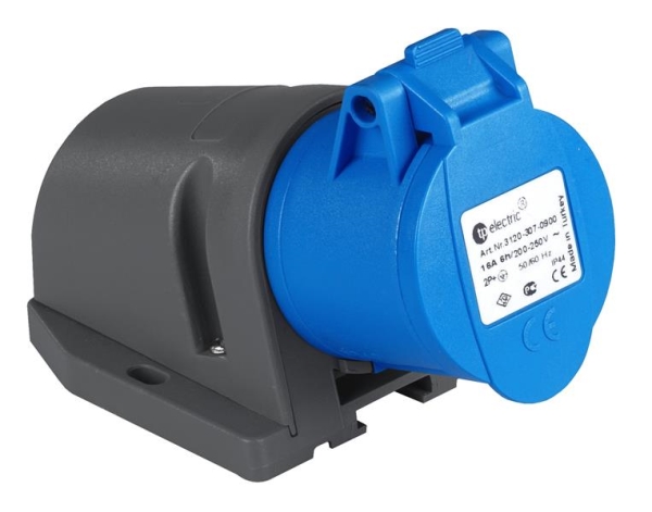Prise CEE femelle murale 3 x 16A 220 - 240Vac Bleu IP44 avec raccords à visser