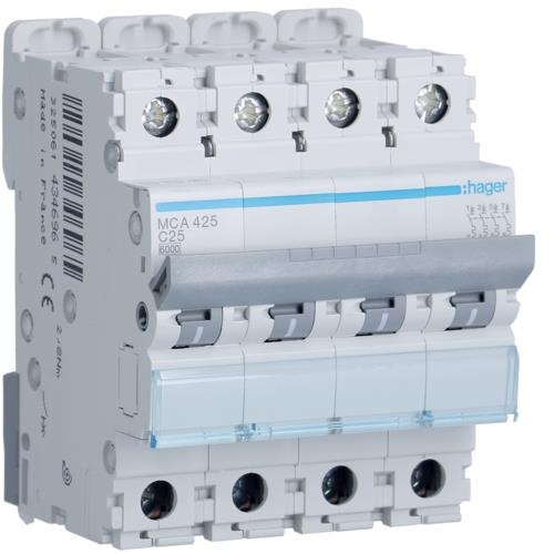 Circuit breaker 6kA - curve C - 4 poles - 25A - 4 modules