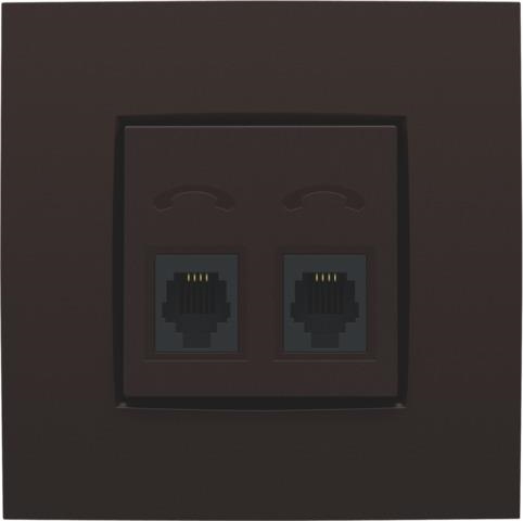 Set de finition pour prise téléphonique avec 2 prises RJ11 en parallèle dark Brown