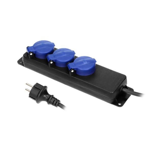 Heavy - duty, splash - proof extension sockets, 5m, Schuko (3 x 2 poles + E), IP44, rubber cord, H05