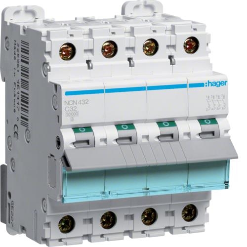MCB 4 poles 10kA / 15kA C - 32A 4 modules