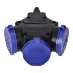 3 - weg waterdichte multiprise in duurzame IP44 behuizing 3 x 2 polig + A, 16A, 230Vac, verzegelde k