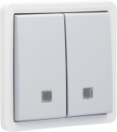 Double bouton - poussoir éclairable avec deux contacts NO ou NF avec raccords rapides Gris