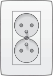 Dubbele wandcontactdoos verticaal 31.5mm, volledig apparaat inclusief afdekplaat, Wit