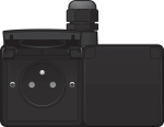 Splashproof, horizontal double wall socket with earth pin, safety shutter and screw terminals; inclu