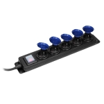 Bloc multiprises résistant aux éclaboussures, 5m de câble caoutchouc IP44, H05RR-F 3 x 1.5mm², équip