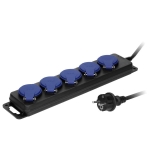 Robuuste, spatwaterdichte IP44 verlengstekkerdozen, met rubberen snoer, 5 stekkerdozen 2 polig + A
