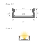 Led profile California textured White laquered Aluminium 17 x 8mm (length 2m)
