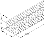 Kabelgoot geperforeerd + U - koppeling, lengte = 3m, dikte =1mm, sendzimir 110 x 400 x 3000mm
