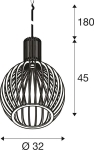 Wud, pendelarmatuur, E27, ballshape, open kabeluiteinde, 1 x max. 60W, Zwart