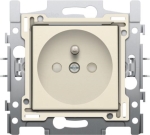 Stopcontact met penaarde en kinderveiligheid, inbouwdiepte 28,5mm, sokkel en afwerkingsset Creme