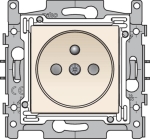 Stopcontact met penaarde en kinderveiligheid, inbouwdiepte 28,5mm, sokkel en afwerkingsset Creme