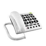 Witte vaste telefoon met grote knoppen en hearing aid compatibility