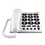 Witte vaste telefoon met grote knoppen en hearing aid compatibility
