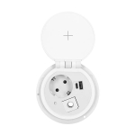 Inbouw bureaucontactdoos, Wit, Schuko Ø 8cm met inductielader, 2 USB-poorten (A, C) voor snel oplade