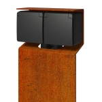 Splashproof garden post essential with double socket outlet, pin earthing Corten Steel
