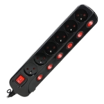 Bloc multiprise Noir avec interrupteurs marche / arrêt indépendants pour 6 prises, câble 3 x 1mm², l