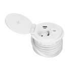 Inbouw bureaucontactdoos, Wit, Schuko Ø 8cm met inductielader, 2 USB-poorten (A, C) voor snel oplade