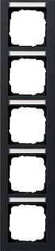 Cover frame 5 gang vertical with inscription space Gira E2 Black mat