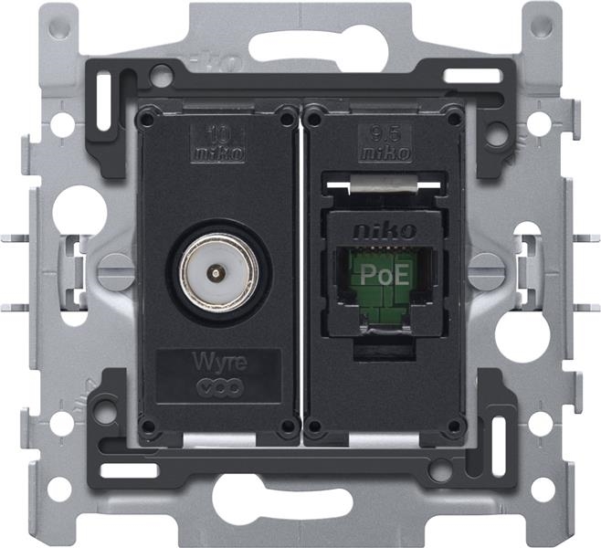 Combinaison coax avec connexion RJ45 UTP cat5E, prêt pour l'alimentation PoE++, modèle plat, inclus