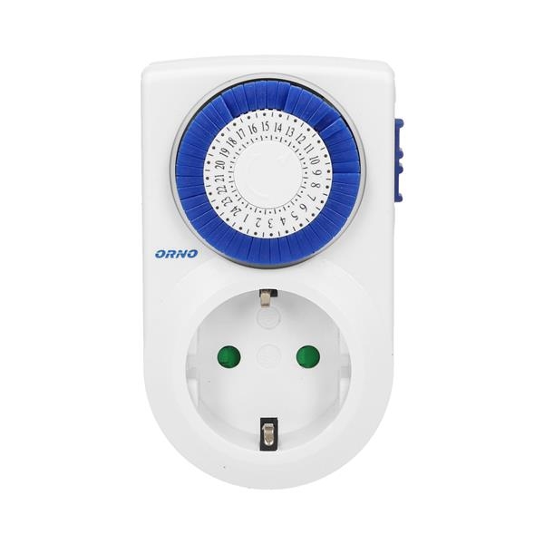 Mini 24 uur mechanische timer, Schuko 230Vac / 50Hz, nominale belasting: 3500W / 16A(2), modus: 24 u