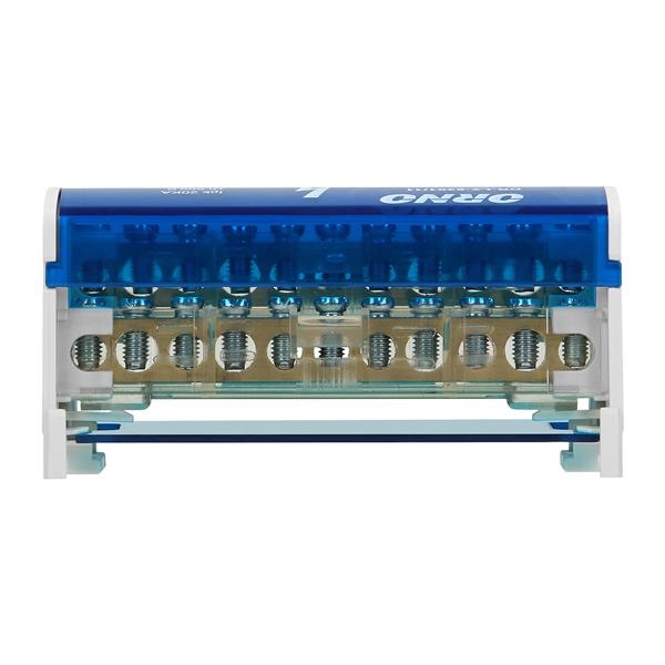 Double row power distribution block, 11 cables composed of 2 distribution busbars in enclosure, use
