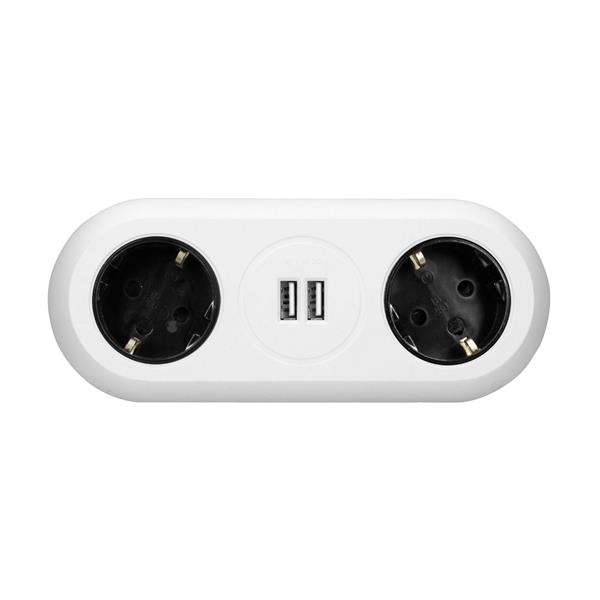 Bureau - uitbreidingscontactdoos met USB-laders en klemhouders, Wit, Schuko 2 x 2 polig + A, 2 x USB