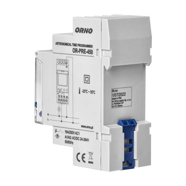 DIN rail digital timer, 52 programmes, 3menu languages PL EN DE, 1 chanel, maximum 16A / 24-264VUC