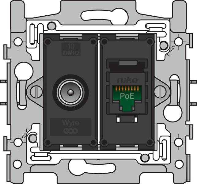 Combinatie coax met RJ45 - aansluiting UTP cat5E, klaar voor PoE++, vlakke uitvoering, inclusief sok